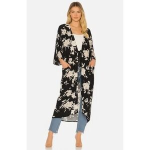 Spiritual Gangster Floral Maya Kimono‎ Black O/S Open Tie Front Pockets Elegant